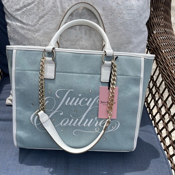 Juicy Couture Blue Denim Beach Tote Bag - Picture 11 of 12
